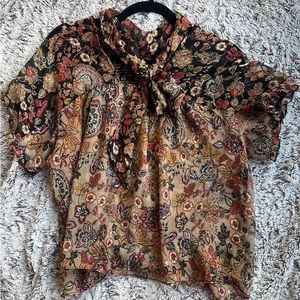 Zara nwot vintage blouse tie neck earthy